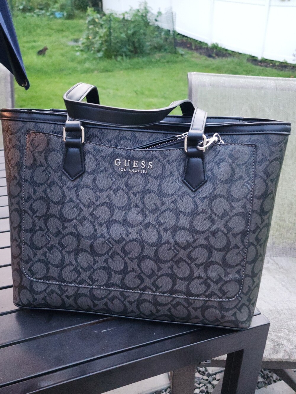 GUESS Gray Logo Jacquard Tote with Detachable Wristlet